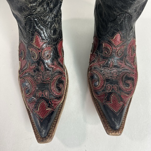 Corral Vintage Black Leather Lizard Inlay Cowboy C2115 Boots Womens Size 7.5 - Picture 12 of 16